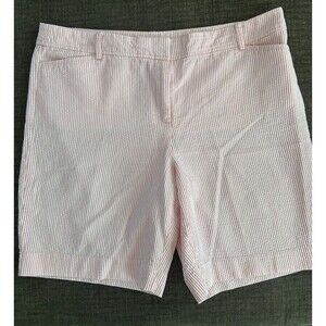 Women Talbots Perfect Short Sz. 16p White Pink Pinstripe Bermuda 100% Cotton